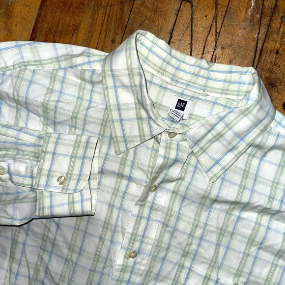 Gap Shirt Men's XL White Check Striped Long Sleeve Button Down Collared Casual - Picture 3 of 8